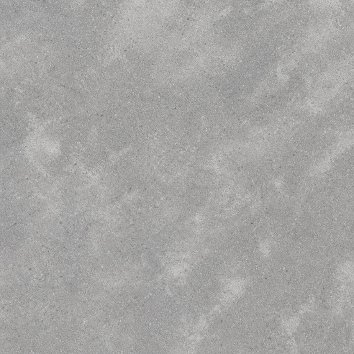 Close-up of a honed mid-grey quartz countertop with soft diffuse white cloudlike variation and no sharp veining