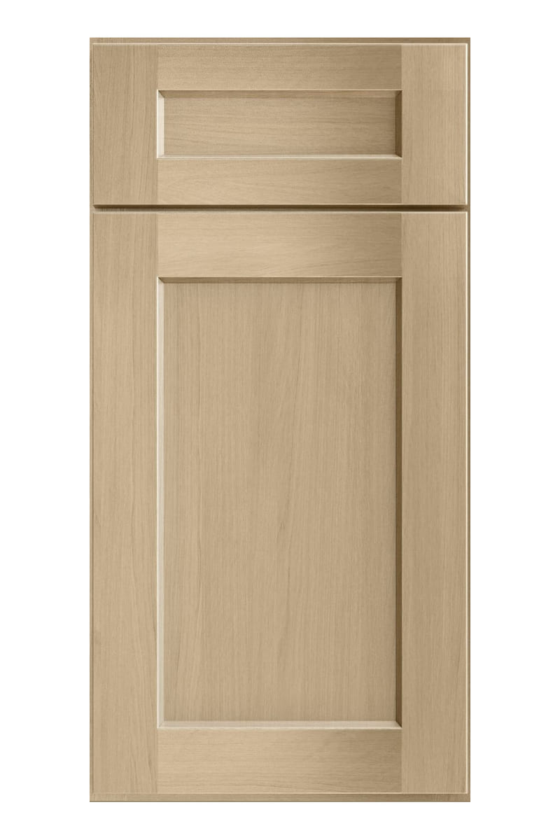 US Cabinet Depot Shaker Honey cabinet door — a light golden wheat-toned stain over wood with straight open grain clearly visible