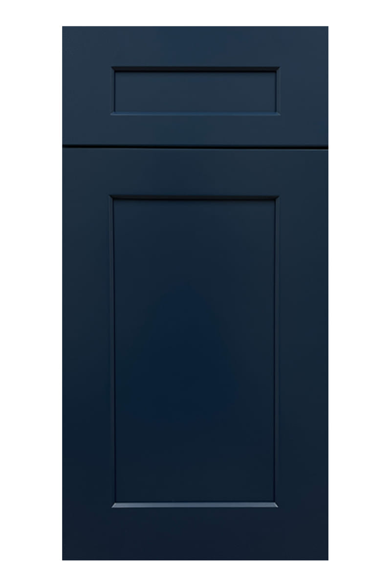 US Cabinet Depot Shaker Navy cabinet door — a deep blue painted shaker door with a flat recessed centre panel