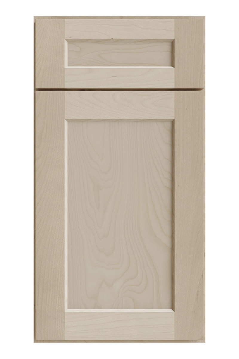 US Cabinet Depot Shaker Unfinished cabinet door — a raw pale birch shaker door with no stain or topcoat and the natural grain fully exposed