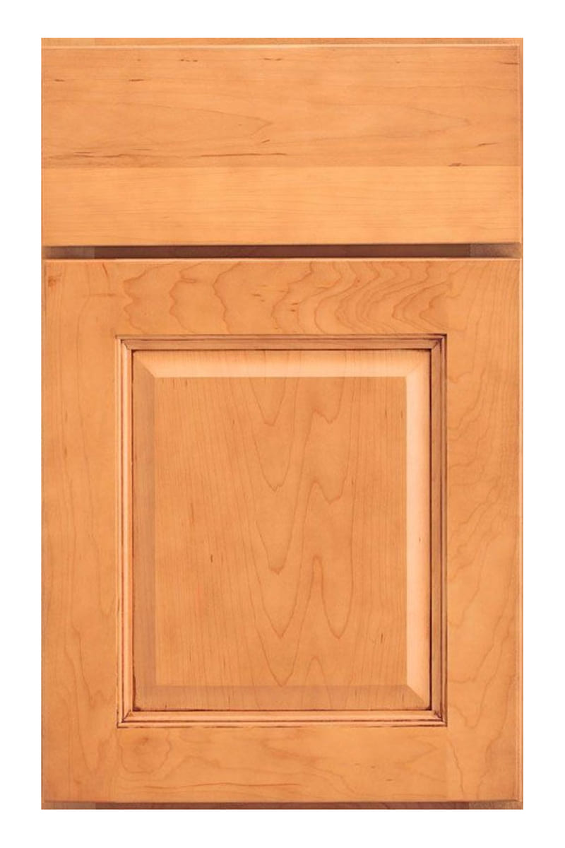 Wellborn Forest Hamilton Raised Panel cabinet door in maple with a wheat stain — a stepped and coved frame around a raised centre panel