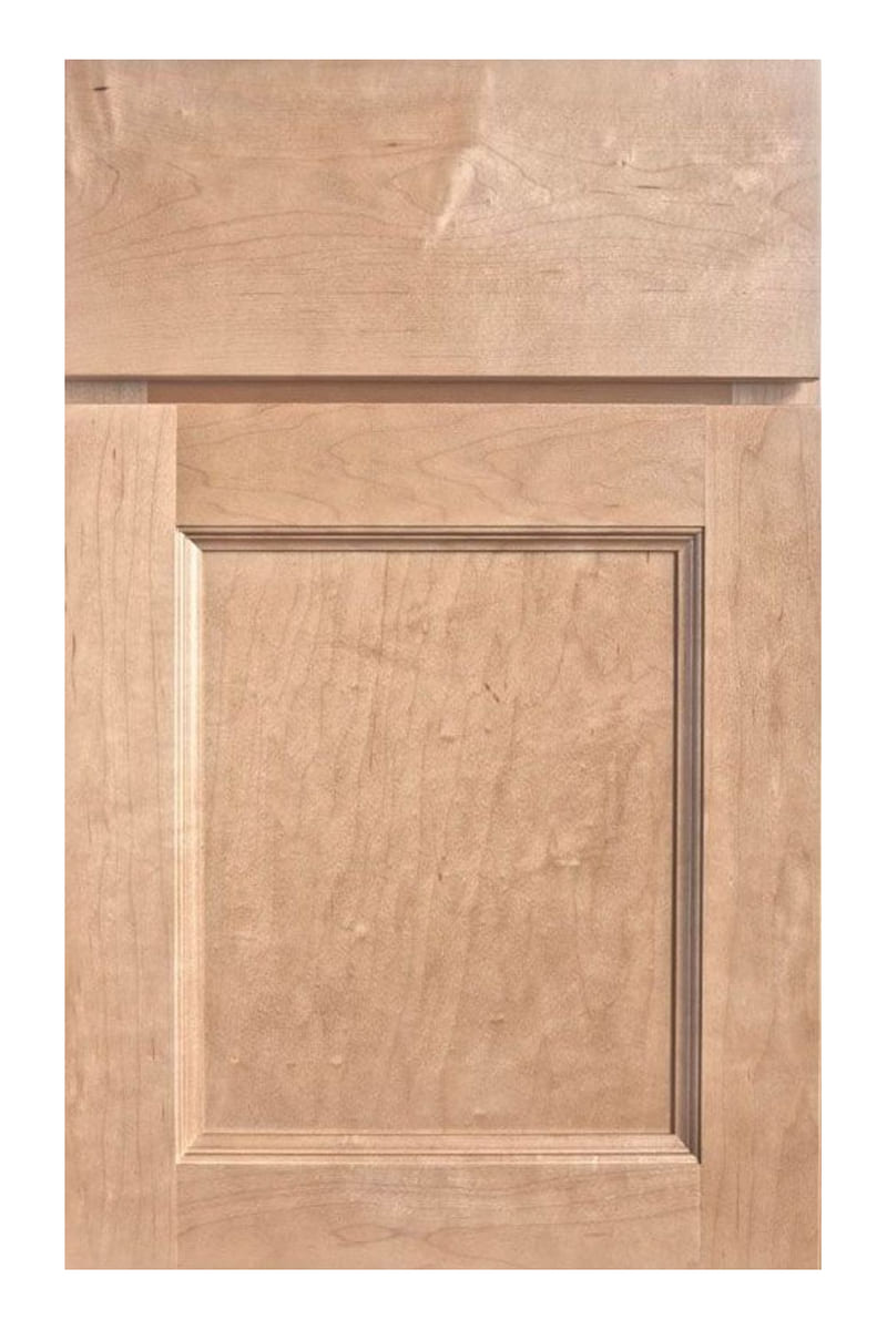 Wellborn Forest Hamilton cabinet door in maple with a wheat stain — a flat recessed panel door with a stepped and coved frame edge