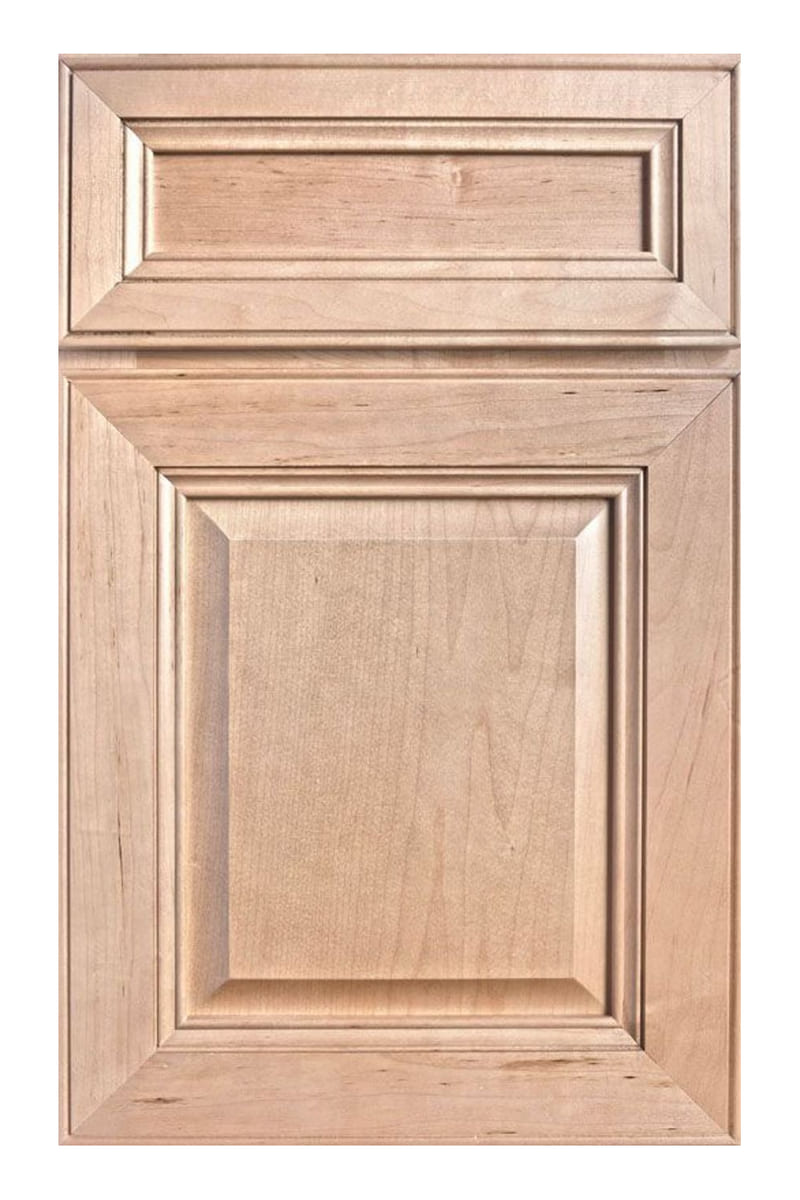 Wellborn Forest Knoxville Raised Panel cabinet door in maple with a wheat stain — heavy applied moulding around a pillowed raised centre panel