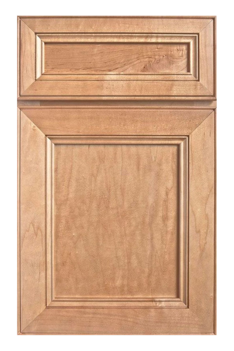 Wellborn Forest Knoxville cabinet door in maple with a wheat stain — a traditional door with heavy applied moulding around the centre panel