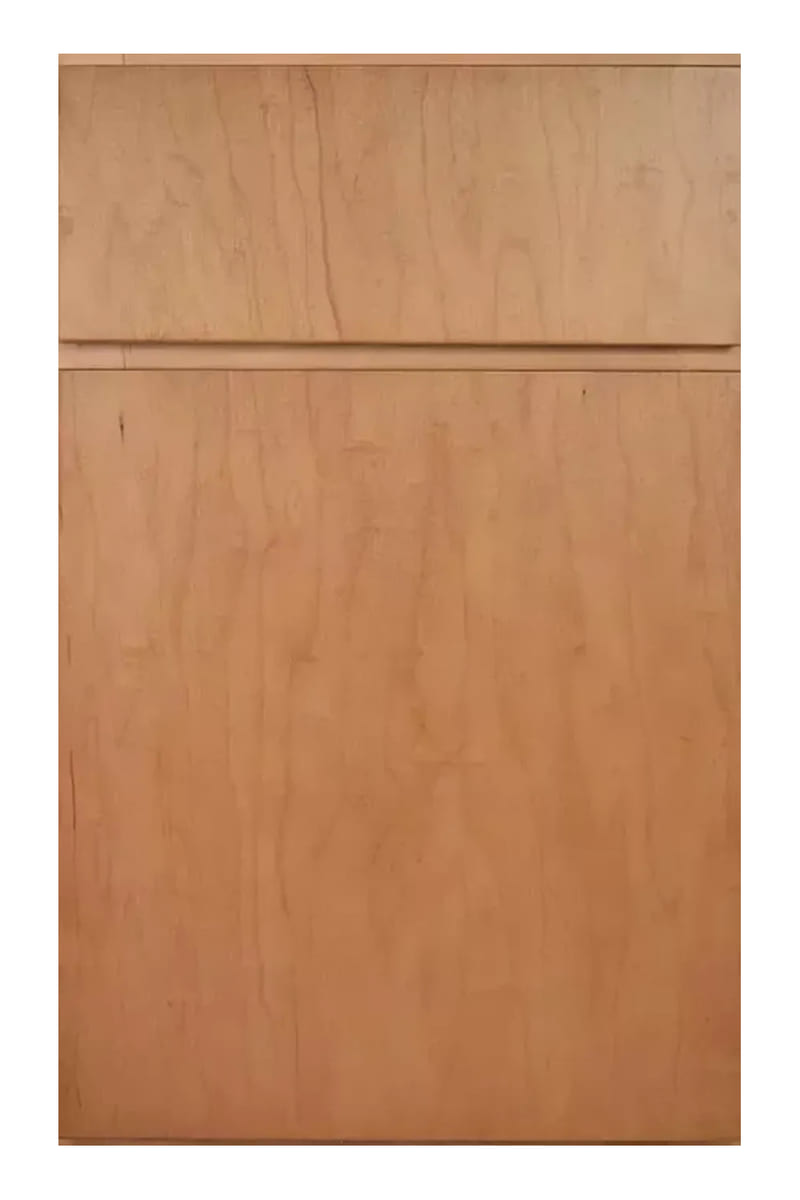 Wellborn Forest Lincoln Road cabinet door in maple with a clear wheat finish — a flat slab door in solid wood with continuous grain across the face