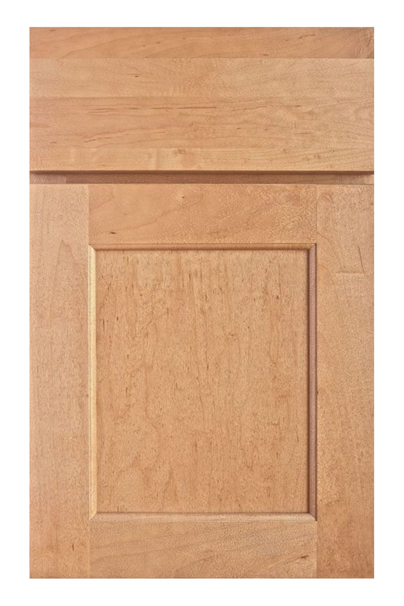 Wellborn Forest Monterey cabinet door in maple with a wheat stain — a shaker door with a fine stepped edge around the recessed panel