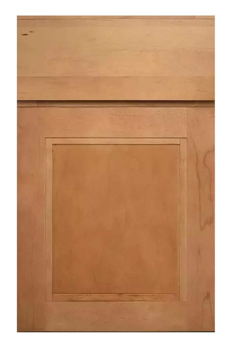 Wellborn Forest Outer Banks cabinet door in maple with a clear wheat finish — a shaker door with a defined square step around the recessed panel
