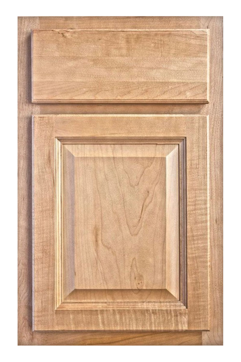 Wellborn Forest Pima Raised Panel cabinet door in maple with a wheat stain — a half overlay door with a coved frame around a raised centre panel