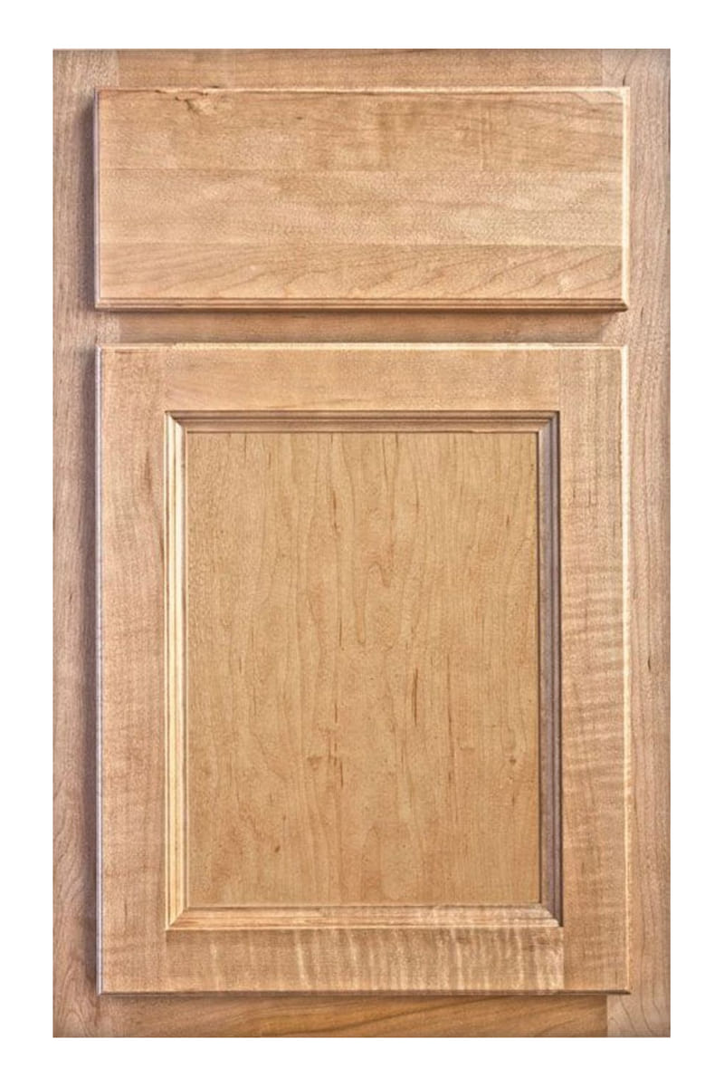Wellborn Forest Pima cabinet door in maple with a wheat stain — a half overlay door with a coved frame around a recessed centre panel