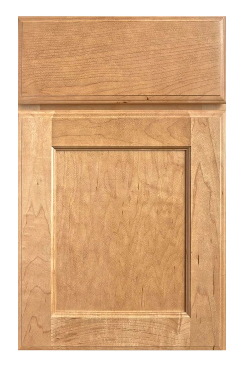 Wellborn Forest Santa Fe cabinet door in maple with a wheat stain — a shaker door with a stepped bevel around the flat recessed panel