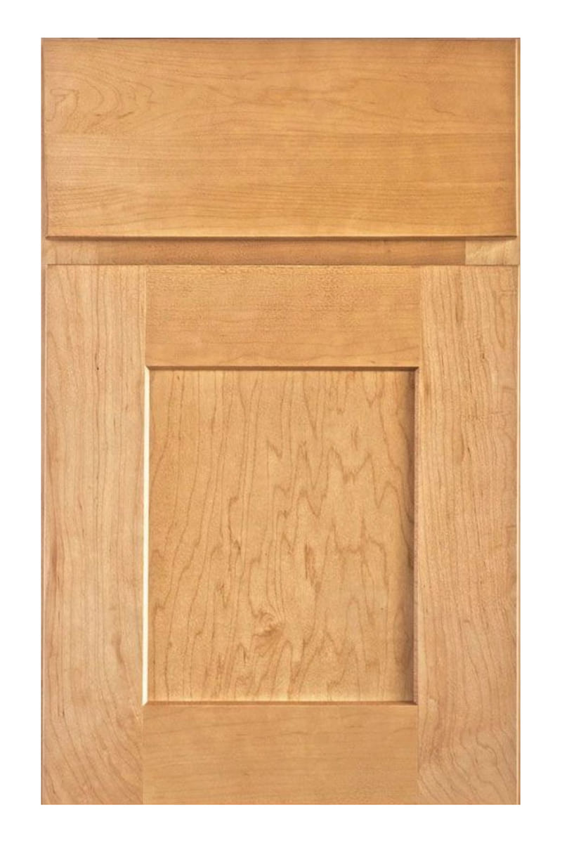 Wellborn Forest Waverly cabinet door in maple with a wheat stain — a slim-framed shaker with a shallow step around the recessed panel
